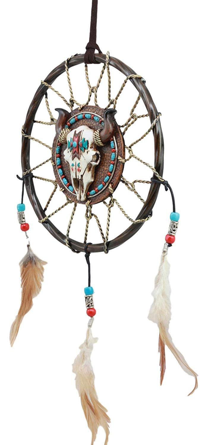 Ebros Native American Animal Spirit Buffalo Skull Dreamcatcher Wall Decor 6.5"Di