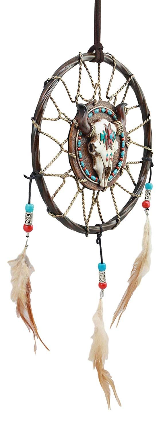 Ebros Native American Animal Spirit Buffalo Skull Dreamcatcher Wall Decor 6.5"Di