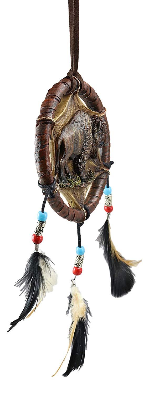 Ebros Native American Sacred Buffalo Bison Cattle Dreamcatcher With 3 Beaded Feathers