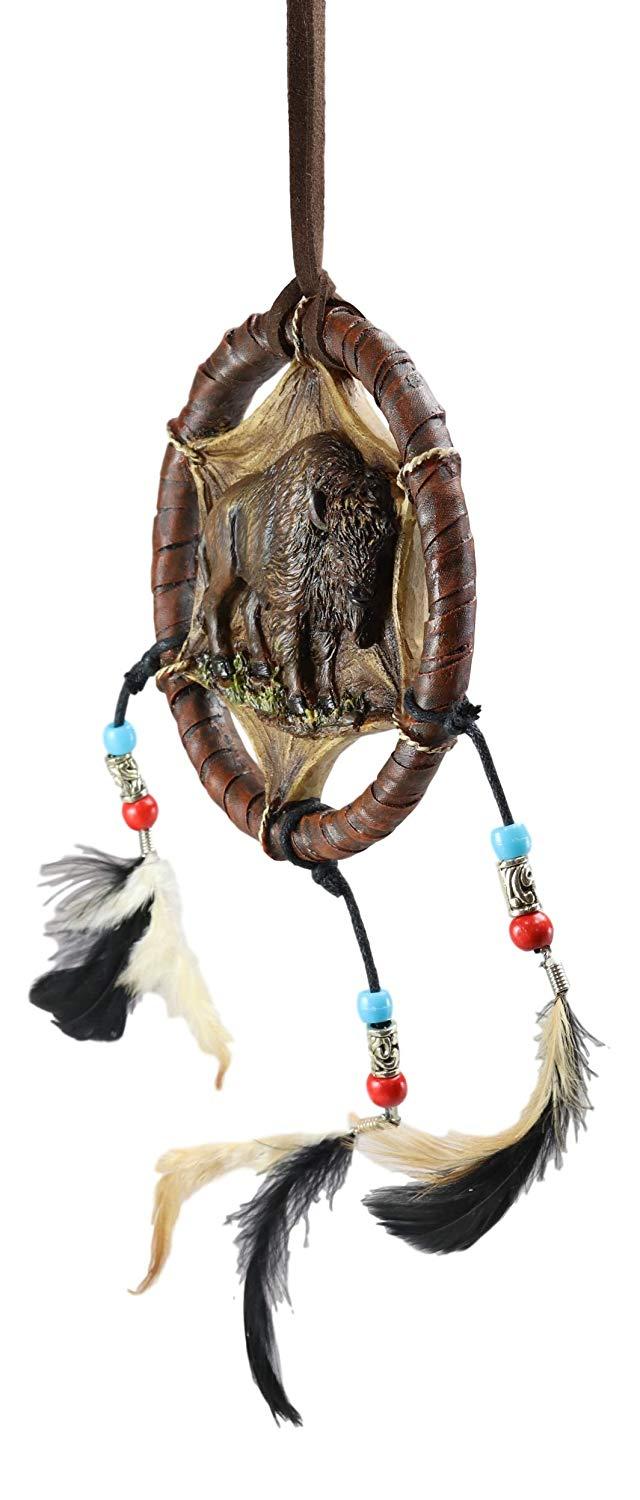 Ebros Native American Sacred Buffalo Bison Cattle Dreamcatcher With 3 Beaded Feathers