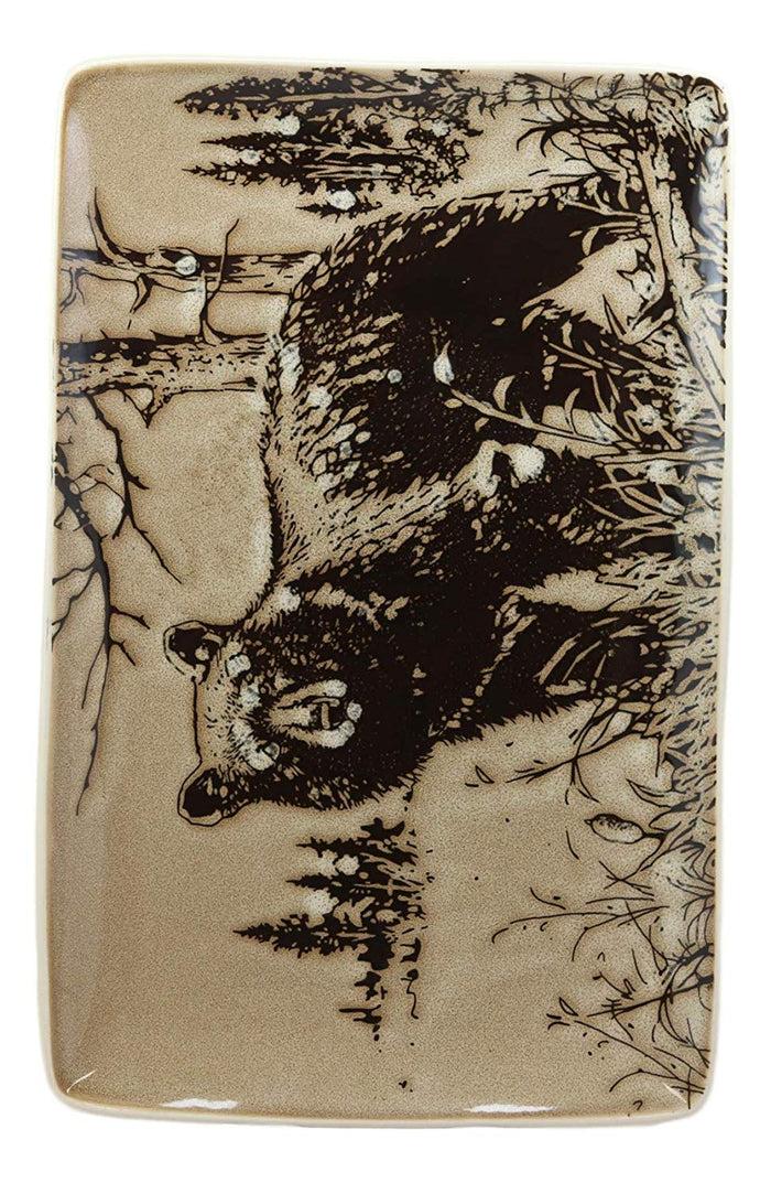 Ebros Nature Animal Wildlife Woodland Forest Black Bear Abstract Art Large Rectangular Serving Plate Or Platter 13.25" Dishwasher And Microwave Safe