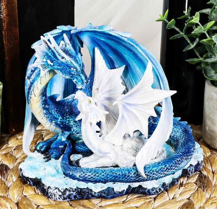 Ebros Nature's Nurture Mother Dragon Adoring White Baby Dragon Statue Home Decor Resin Fantasy Dragon Family Sculptural 6.75" Long
