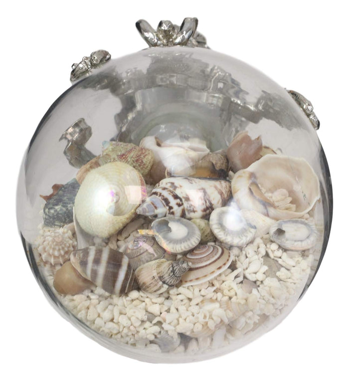 Ebros Nautical Aluminum Sea Lobster Pushing Glass Globe Ball Sculpture 6.25" L