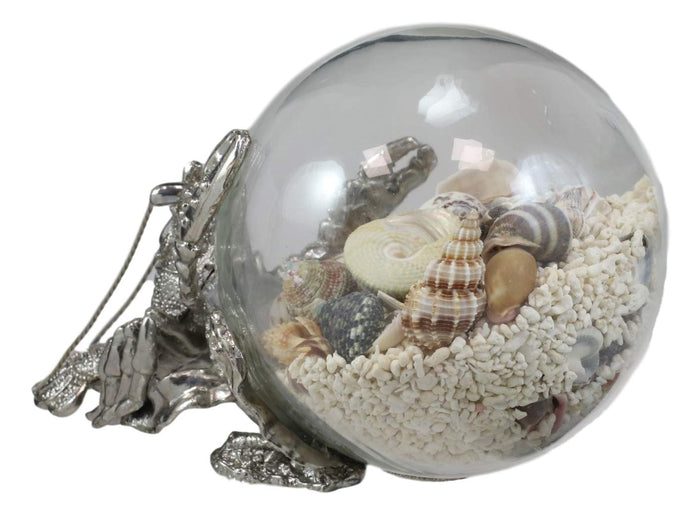 Ebros Nautical Aluminum Sea Lobster Pushing Glass Globe Ball Sculpture 6.25" L