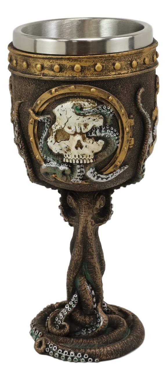 Ebros Nautical Anchor Cthulhu Octopus Wrecking Human Skull In Porthole Wine Goblet