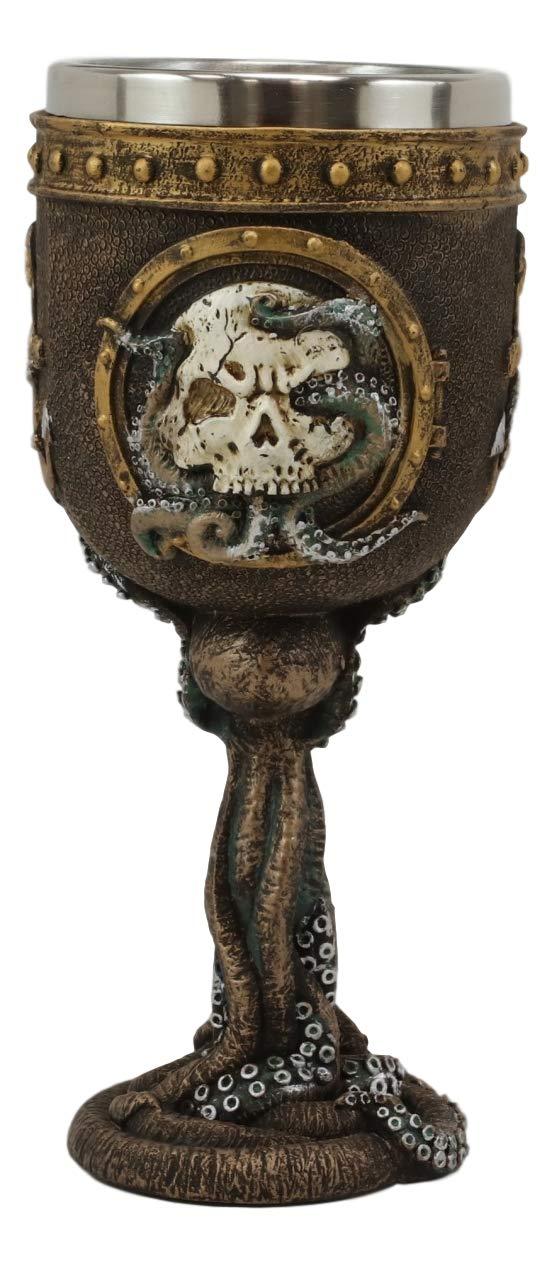 Ebros Nautical Anchor Cthulhu Octopus Wrecking Human Skull In Porthole Wine Goblet