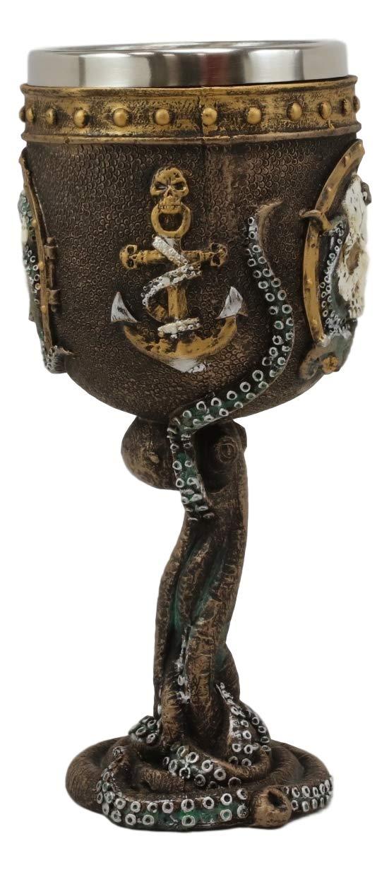 Ebros Nautical Anchor Cthulhu Octopus Wrecking Human Skull In Porthole Wine Goblet