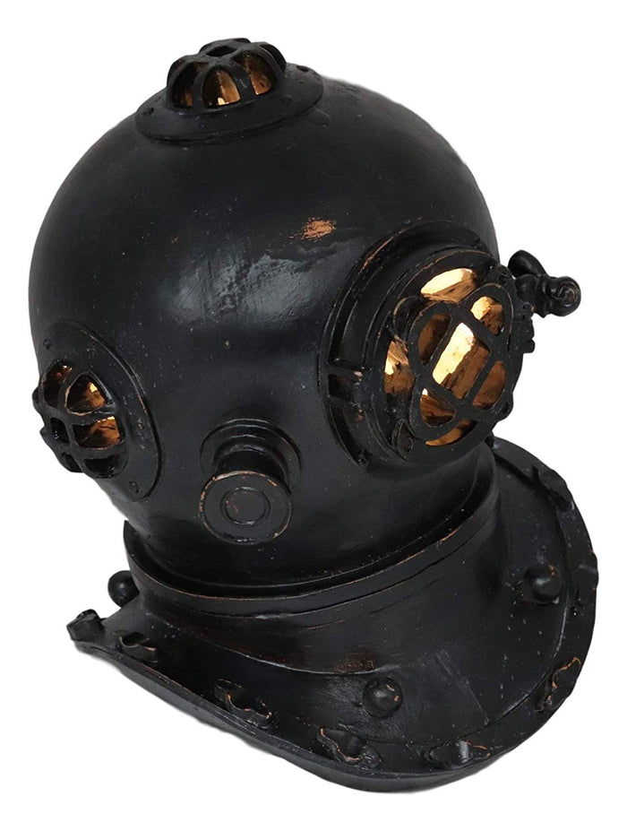 Ebros Nautical Black Steampunk Diving Helmet Figurine With LED Night Light 9" Tall