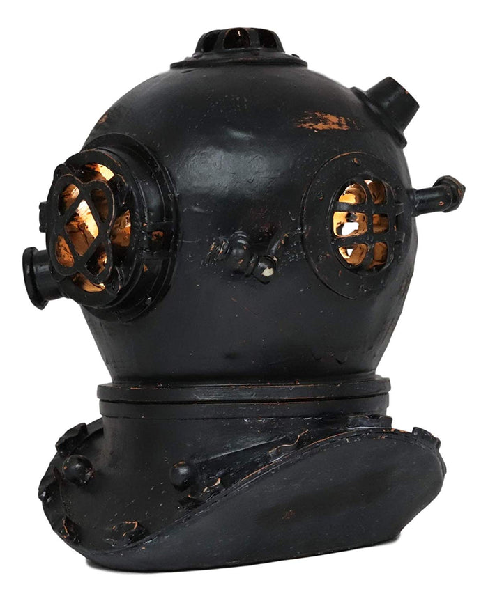 Ebros Nautical Black Steampunk Diving Helmet Figurine With LED Night Light 9" Tall