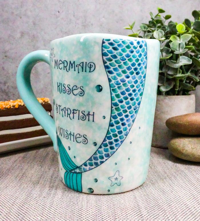 Ebros Nautical Blue Mermaid Kisses Starfish Wishes Ceramic Mug 18oz Set Of 2
