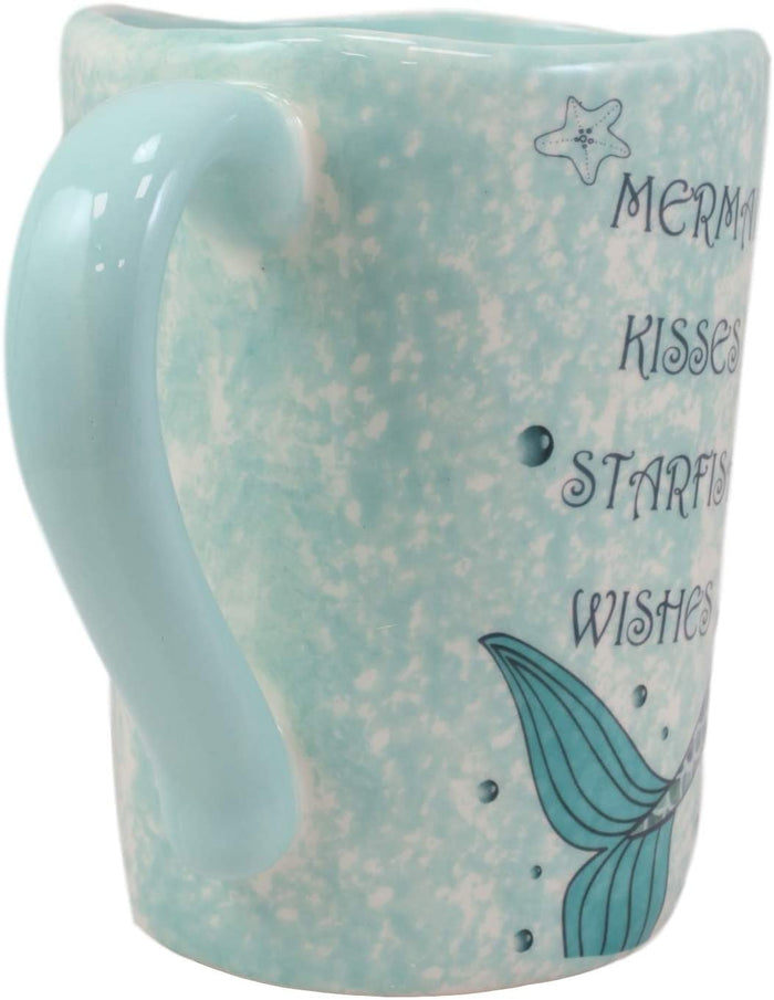 Ebros Nautical Blue Mermaid Kisses Starfish Wishes Ceramic Mug 18oz Set Of 2