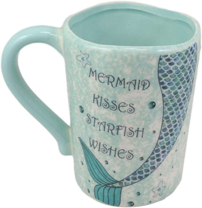 Ebros Nautical Blue Mermaid Kisses Starfish Wishes Ceramic Mug 18oz 1 Pack