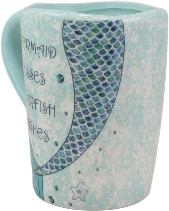 Ebros Nautical Blue Mermaid Kisses Starfish Wishes Ceramic Mug 18oz Set Of 2