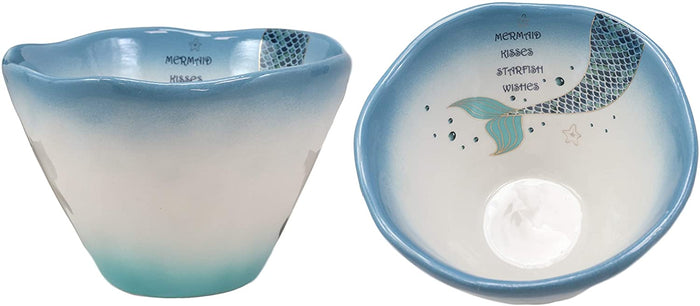 Ebros Nautical Blue Mermaid Kisses Starfish Wishes Small Soup Bowl 16oz Set of 2