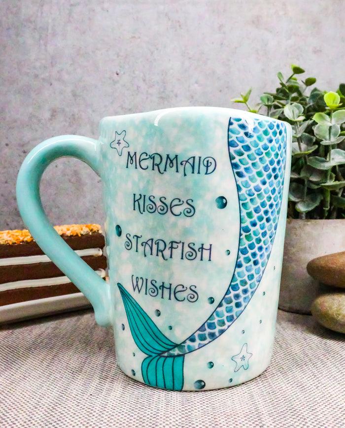 Ebros Nautical Blue Mermaid Kisses Starfish Wishes Ceramic Mug 18oz 1 Pack