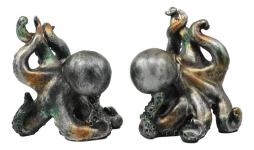 Ebros Nautical Coastal Sea Monster Octopus Bookends Set Statue In Faded Bronze Antique Finish 6.25" H