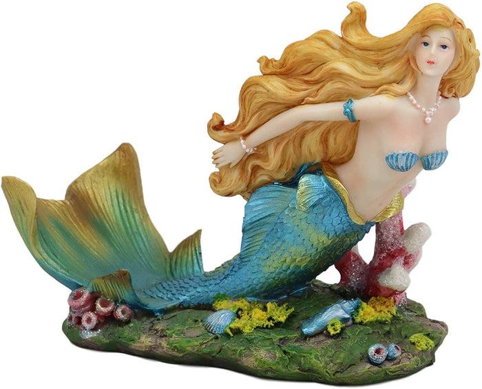 Ebros Nautical Colorful Blonde Mermaid With Shimmering Blue Tail Swimming Wine Holder