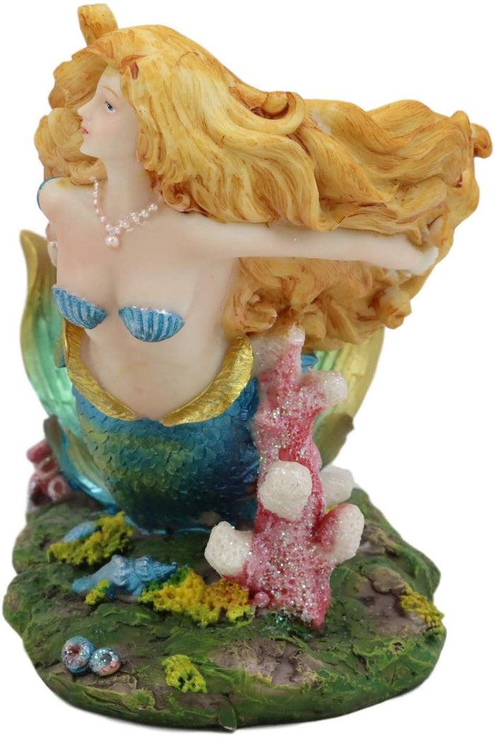 Ebros Nautical Colorful Blonde Mermaid With Shimmering Blue Tail Swimming Wine Holder