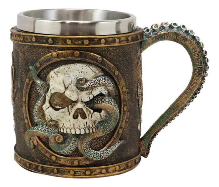 Ebros Nautical Cthulhu Cosmic Giant Octopus Wrecking Human Skull In Porthole Frame With Anchor Drinking Mug 13 Oz Resin Drink Coffee Cup With Stainless Steel Liner And Tentacles Handle