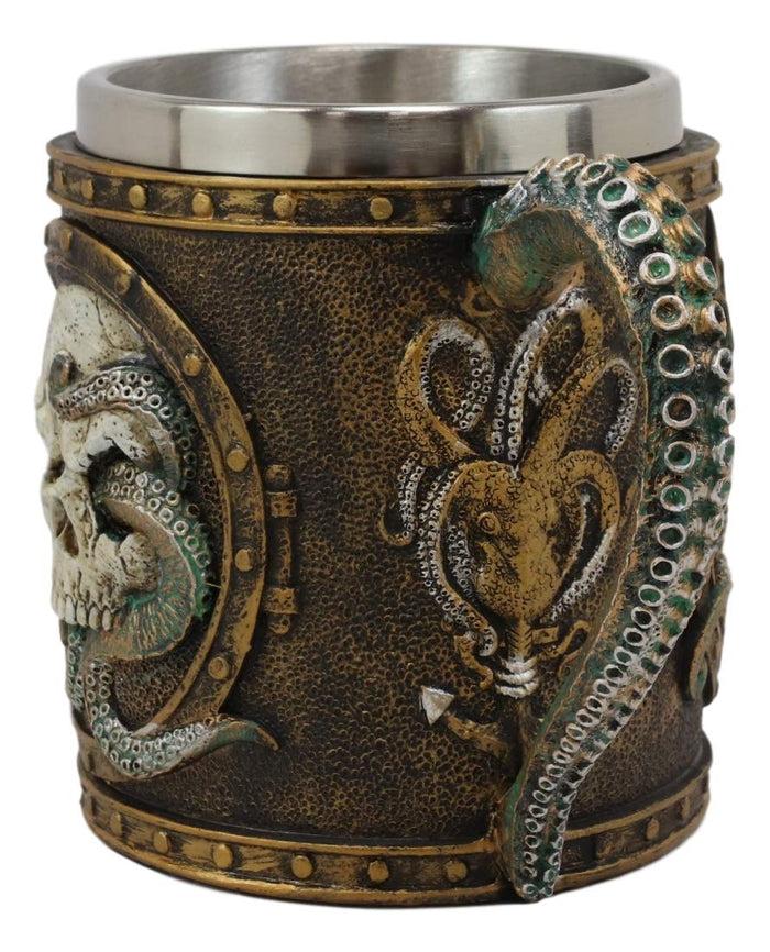 Ebros Nautical Cthulhu Cosmic Giant Octopus Wrecking Human Skull In Porthole Frame With Anchor Drinking Mug 13 Oz Resin Drink Coffee Cup With Stainless Steel Liner And Tentacles Handle
