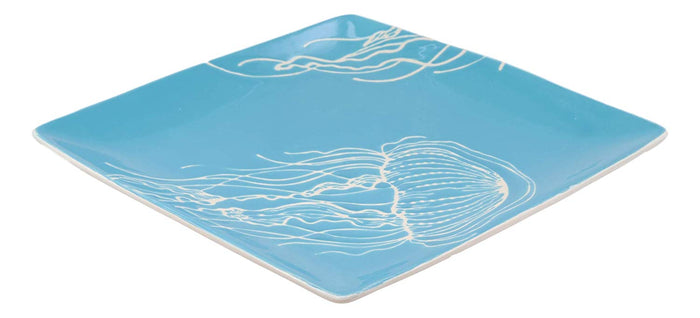 Ebros Nautical Jellyfish Art Blue Large Dinner Plate Set Of 2 Square 10.75"