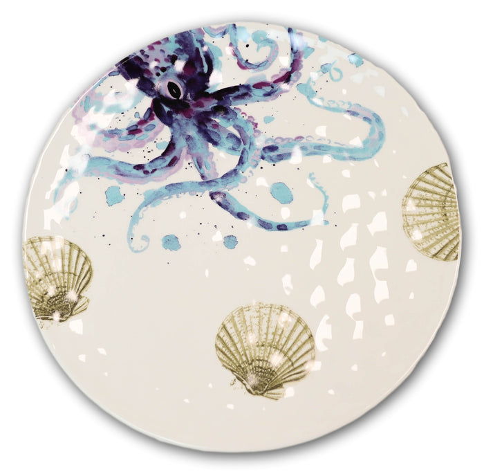 Ebros Nautical Marine Octopus Sea Shell Ceramic Round Dinner Plates 11"D 2-Pack