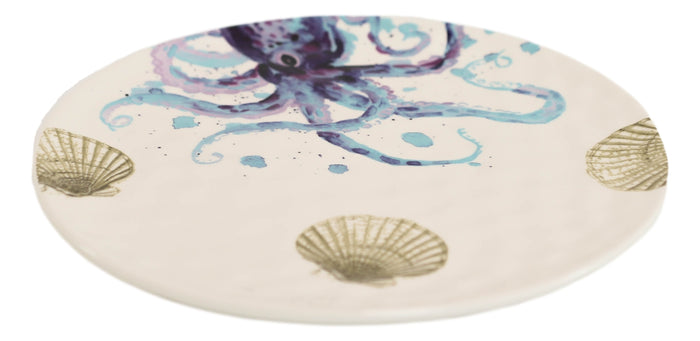 Ebros Nautical Marine Octopus Sea Shell Ceramic Round Dinner Plates 11"D 2-Pack