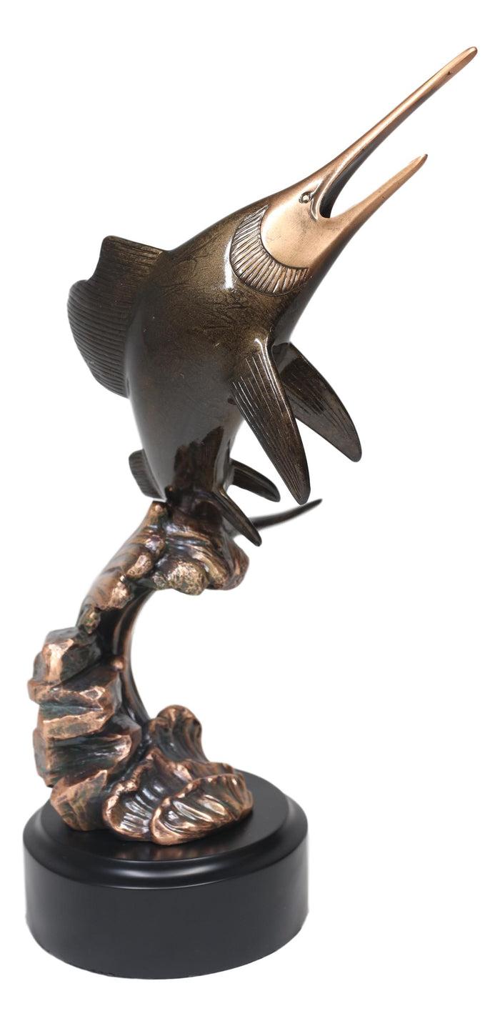 Ebros Nautical Marine Sailfish Leaping Out Of Water Electroplated Bronze Statue