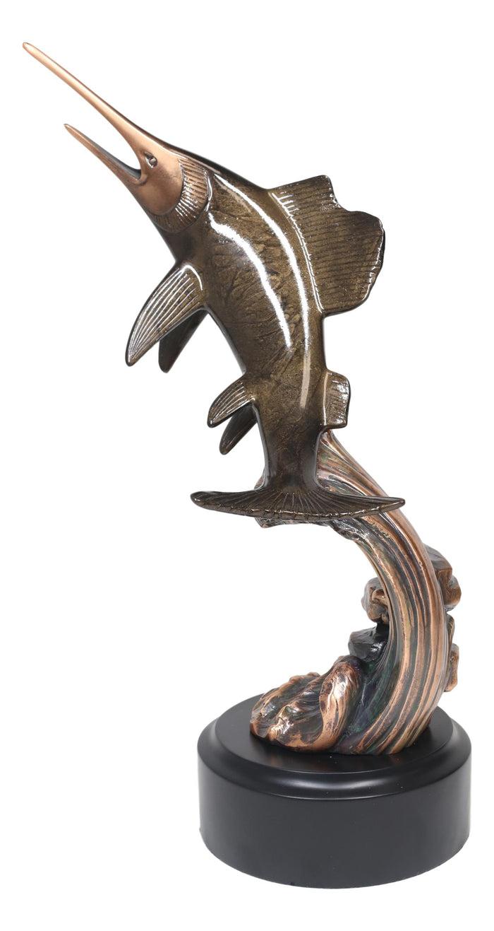 Ebros Nautical Marine Sailfish Leaping Out Of Water Electroplated Bronze Statue