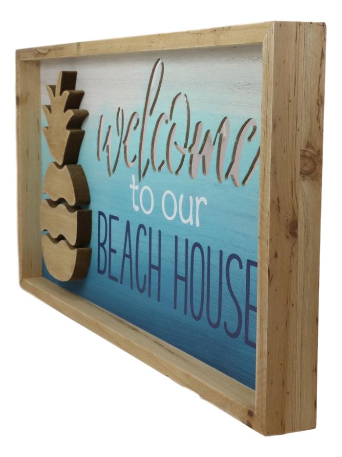 Ebros Nautical Pineapple Waves Welcome To Our Beach House Wooden Wall Decor 19"L