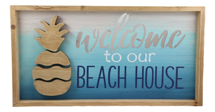 Ebros Nautical Pineapple Waves Welcome To Our Beach House Wooden Wall Decor 19"L