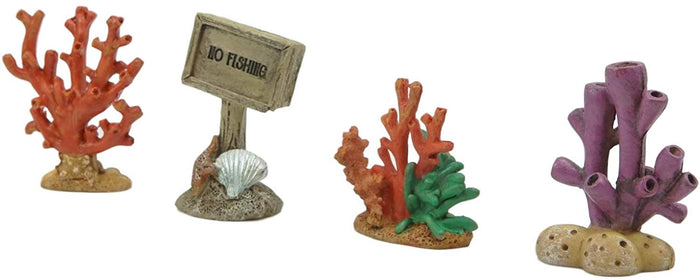 Ebros Nautical Reef Corals No Fishing Sign Small Miniature Figurines Set Of 4