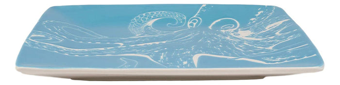 Ebros Nautical Sea Giant Octopus Blue Salad Dessert Plate Set Of 2 Square 8.5"