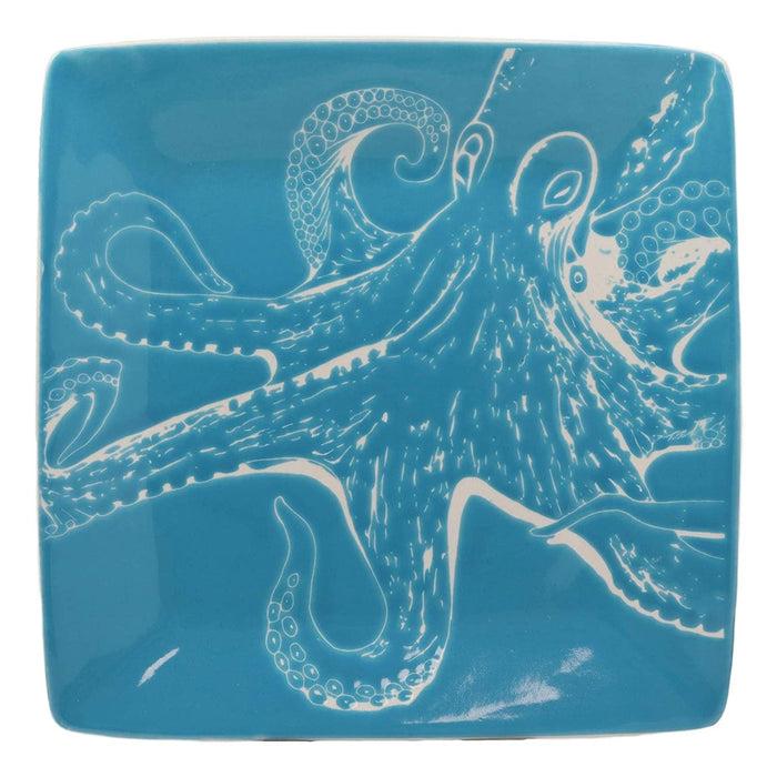Ebros Nautical Sea Giant Octopus Blue Salad Dessert Plate Set Of 2 Square 8.5"