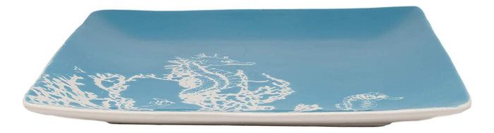 Ebros Nautical Seahorse By Corals Blue Large Dinner Plate Set Of 2 Square 10.75"