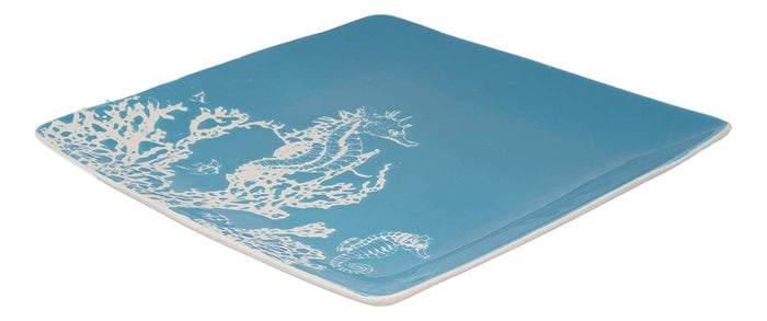Ebros Nautical Seahorse By Corals Blue Large Dinner Plate Set Of 2 Square 10.75"