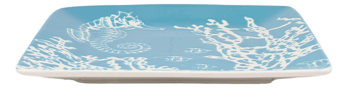 Ebros Nautical Seahorse By Corals Blue Salad Dessert Plate Set Of 2 Square 8.5"