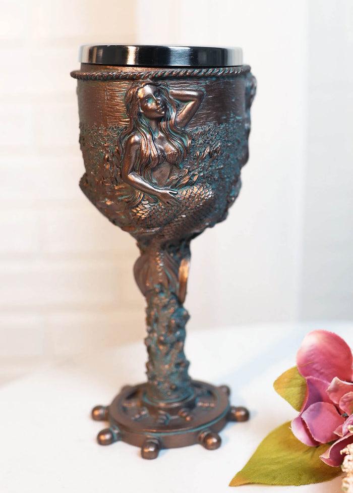 Ebros Nautical Sirens Of The Sea Rustic Mermaid Goblet 7.5" Height 5oz Liquid