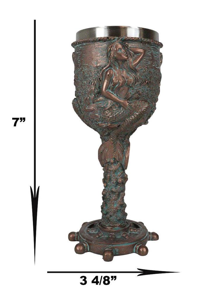 Ebros Nautical Sirens Of The Sea Rustic Mermaid Goblet 7.5" Height 5oz Liquid