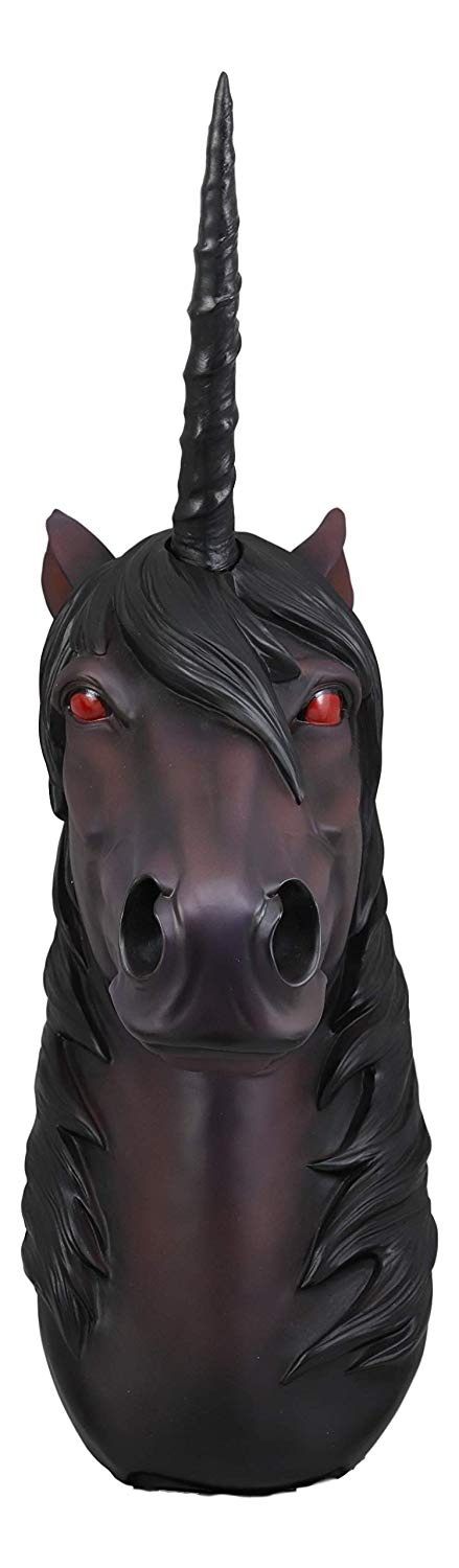 Ebros 'Nightmare' Night Shade Dark Unicorn Wall Head Mount Decor 3D Figurine Ancient Rampart Fabled Steed Black Horned Unicorns With Red Blood Eyes Hanging Decorative Plaque
