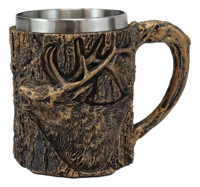Ebros North American Elk Deer Wildlife Coffee Mug With Tree Bark Texture 12oz