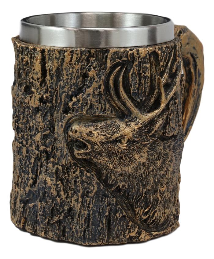 Ebros North American Elk Deer Wildlife Coffee Mug With Tree Bark Texture 12oz