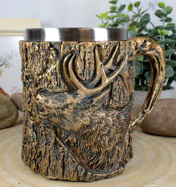 Ebros North American Elk Deer Wildlife Coffee Mug With Tree Bark Texture 12oz