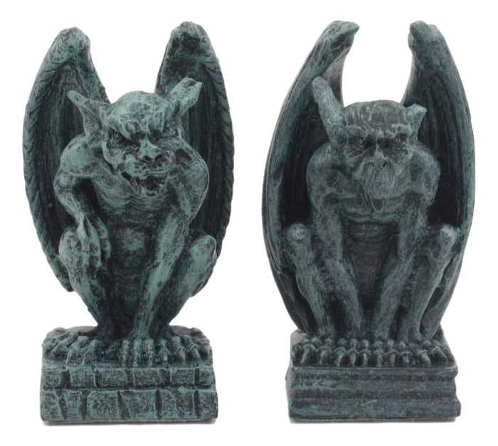 Ebros Notre Dame Guardian Mini Gargoyle Statue Set Of 2 Miniature 2.5" Tall