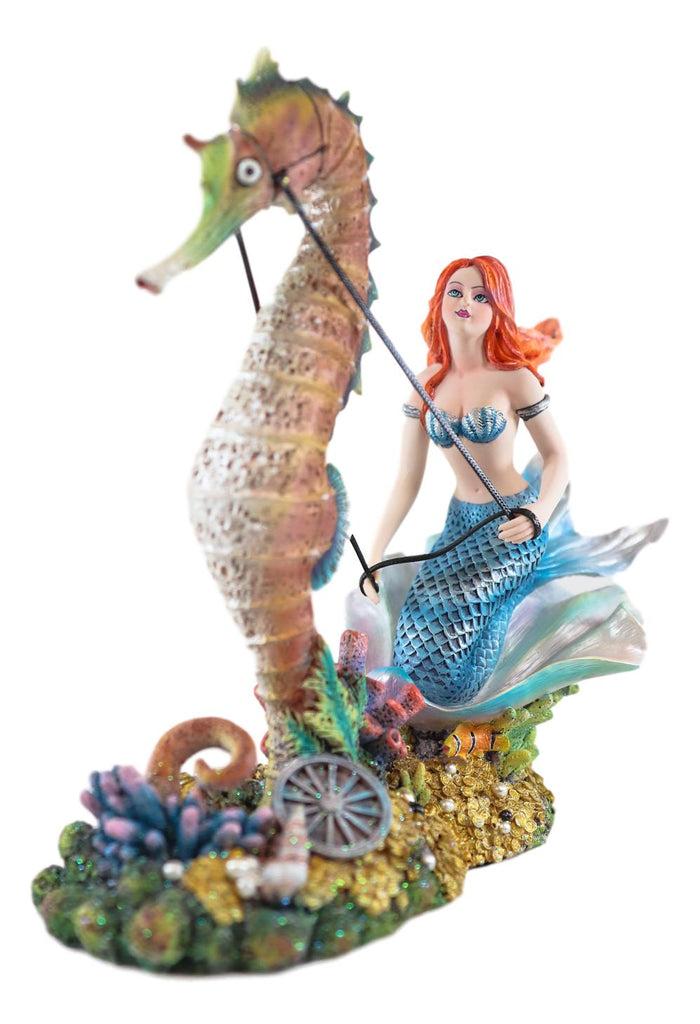 Ebros Nouveau Nautical Ocean Mermaid On Clam Riding Seahorse Chariot Statue 10"H