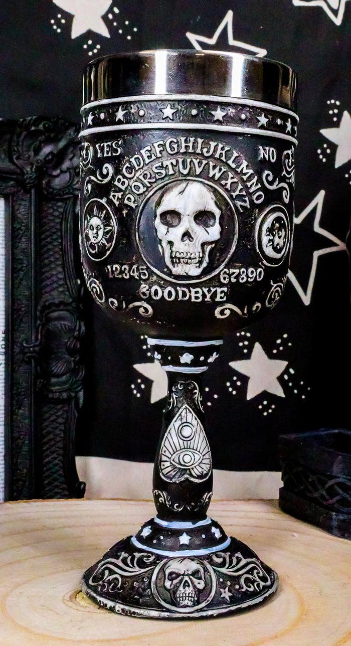 Ebros Occult Gothic Alchemy Ouija Spirit Board Skulls Baroque Wine Goblet 7oz