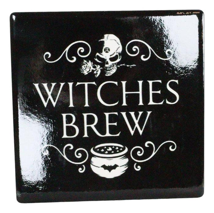 Ebros Occult Witches Brew Rose Skull Cauldron Cork Backed Ceramic Coasters Set Of 4