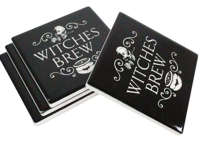 Ebros Occult Witches Brew Rose Skull Cauldron Cork Backed Ceramic Coasters Set Of 4
