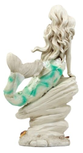 Ebros Ocean Ariel Mermaid Sitting On Sea Rock Figurine 11.5"H Aquamarine Goddess