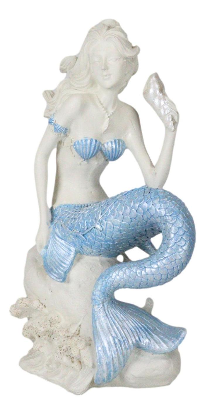 Ebros Ocean Goddess Pretty Mermaid With Blue Tail Holding Conch 8"Tall Figurine